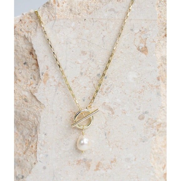 Waterproof Gold Toggle Necklace with Baroque Pearl Gold Chain Necklace Pearl - Picture 5 of 9
